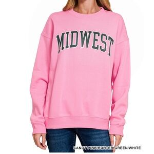 #OT-4300MW MIDWEST" PRINTED FLEECE ROUND NECK SWEATSHIRTS Candy Pink